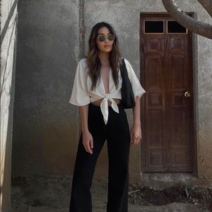 Na Nin white cream raw silk tie wrap top